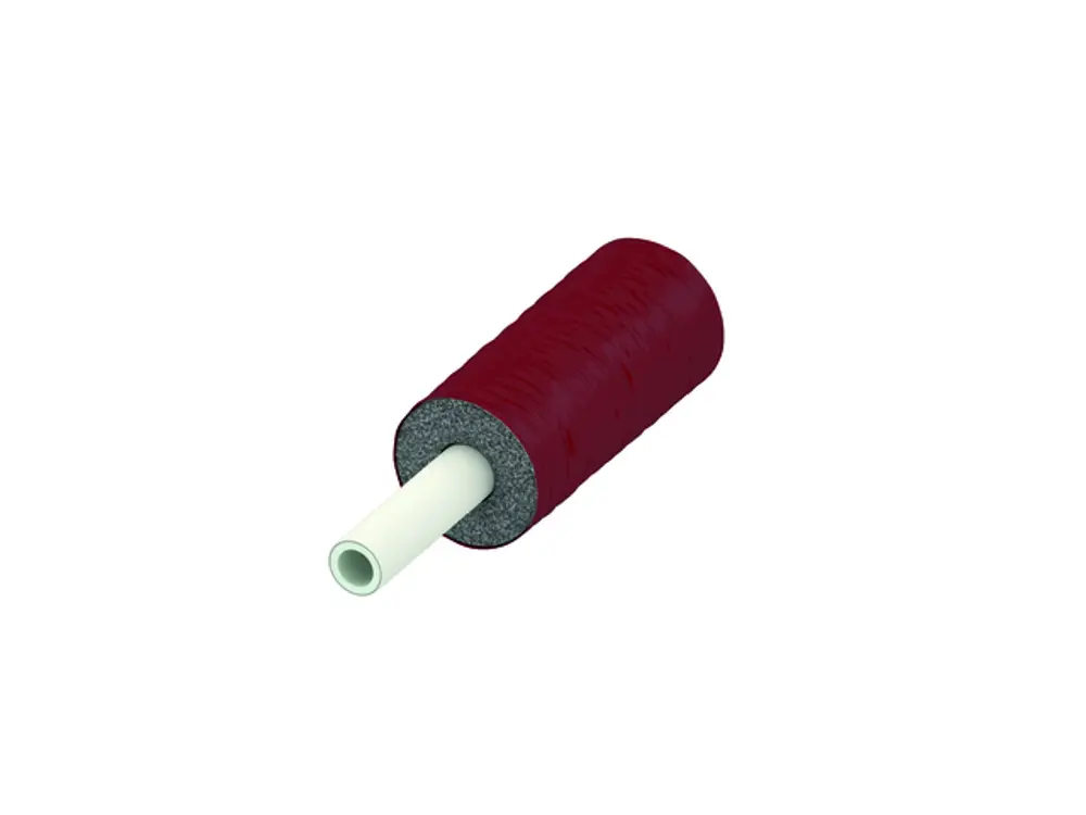 TECE Produkt, isoliertes Rohr in Rot mit einer weißen Endöffnung. Die Oberfläche ist strukturiert und zeigt eine durchgängige Form.
